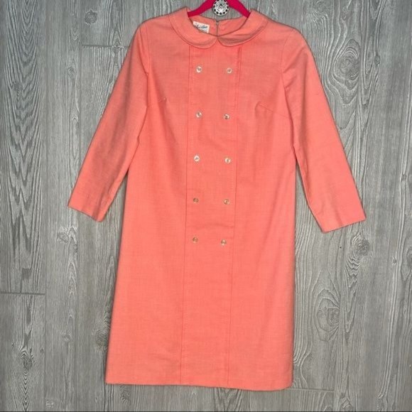 Vintage jeri Ann coral pink / orange dress with button front retro 50s mrs maise - Picture 7 of 9